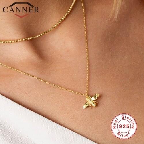 CANNER Real 925 Sterling Silver INS Insect Bee Necklace Round Choker Necklace For Women Clavicle Chain Fine Jewelry collares
