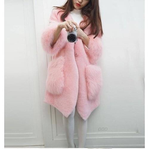 Winter Faux Sheepskin Woolen Coat Mid-Length Korean Faux Fox Fur Thicken Explosion Grass Womens Faux Cashmere Coat Coat Women