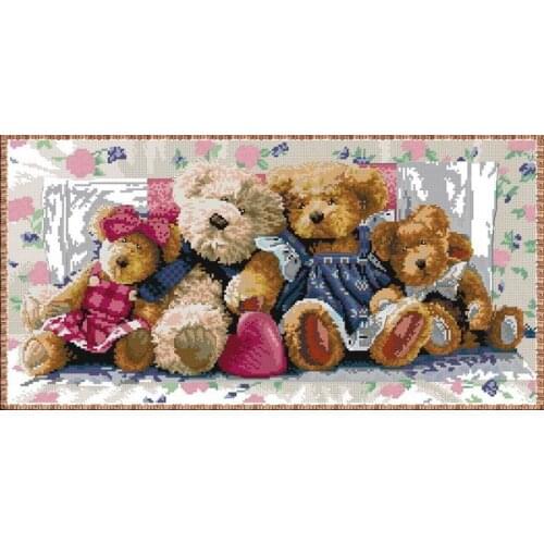 14/22/25ct High Quality Counted Cross Stitch Kit A Row Of Love Teddy Bear Family Gathering Club Group dim 35039