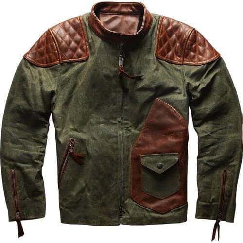 1937 Rock Can Roll Read Description! Asian Size Army Genuine Cow Leather Canvas Coat Wax Water Proof Jacket