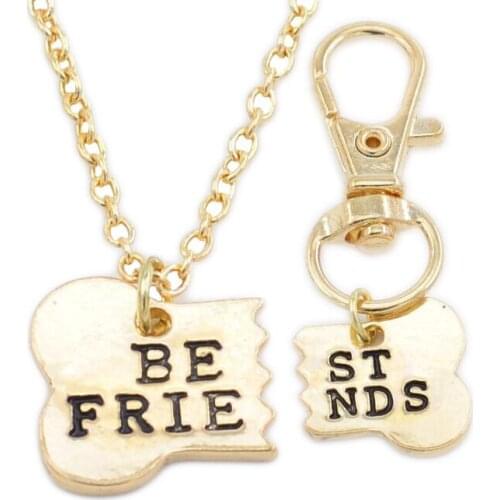 2pcs/set Dog Bone Best Friends Charm Necklace & Keychain BFF Bones Friendship Jewelry