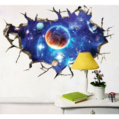 3d Blue Universe Galaxy Planet children wall stickers for kids rooms nursery baby bedroom home decoration decals murals
