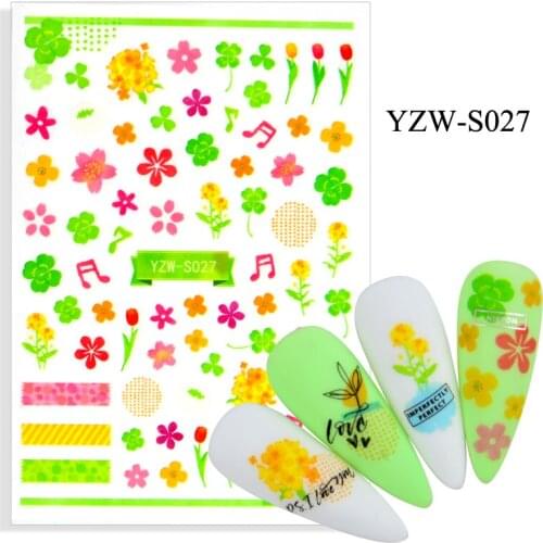 3D Stickers for Nails Clover Flowers Stripe Music Design Nail Foil Decal Sliders Stickers for Manicure Nail Art Decoration