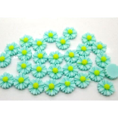 50Pcs Blue Resin Flower Beads Decoration Crafts Flatback Cabochon Scrapbooking Fit Phone Embellishments Diy Accessories