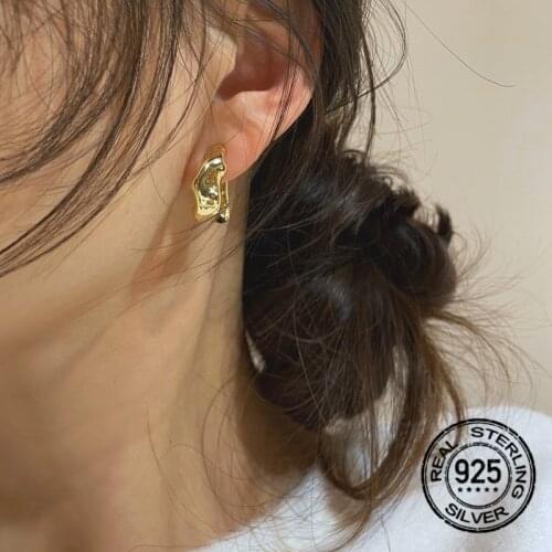 925 Silver Needle Hoop Earrings For Women Geometric Irregular Simple Fashion Korea New Trendy Hot Sale Lady Party Jewelry INEFFA