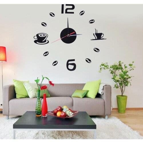Acrylic Quartz Watch 3D Metal Wall DIY Wall Clock Coffee Room Clock Decoration Sticker Self-Adhesive Living Cup Study Wall V1Q7