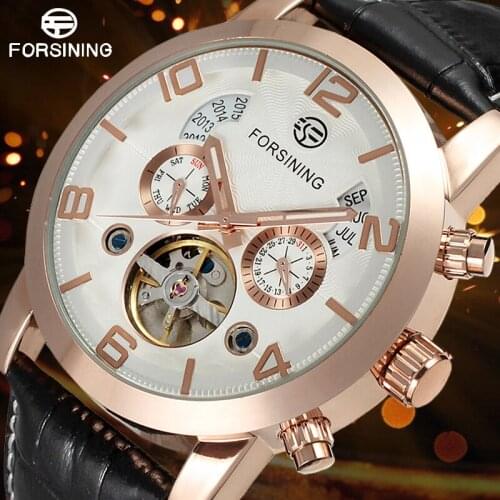 Automatic Business Watches Fashion Mechanical Watch for Men with Black Genuine Leather Band Gift Box