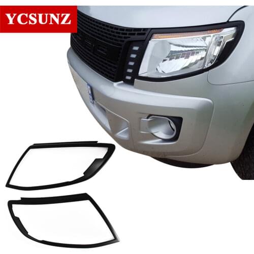 Car Accessories ABS Black Headlight Covers Lamp Surrouds Trim For Ford Ranger T6 2012-2014