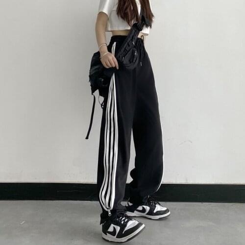 2021 Summer Autumn Casual Wide Leg Pants Loose Elastic Waist Pleated Harem Pants Trousers Women Black White Patchwork Clothes