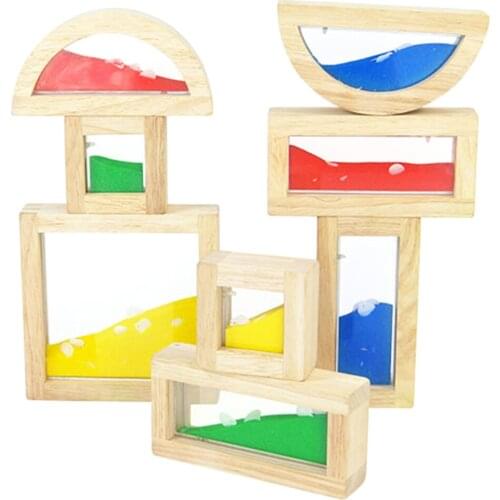 Wooden Building Blocks for Toddlers Baby Kids 8 Pcs Geometry Sensory Wood Rainbow Stacking Blocks Construction Toys Set