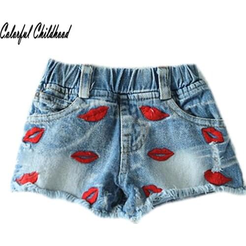 New Baby Skirt Pant Red Lip Pattern Printed Denim Jean Shorts Toddler Kid Infant Fashion Match Autumn Spring Shorts Kid Clothes