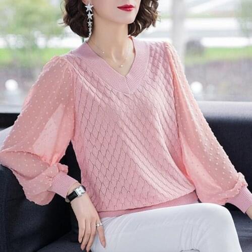 Elegant Floral Lace Knitted Blouse Shirt Women Lantern Sleeve White Blouse Spring Summer Hollow Out Sweater Tops Blouse Blusas