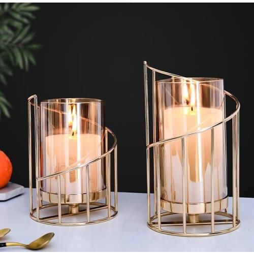 European Golden Iron Candlestick Candle Holders geometric Candle Holder Romantic Crystal Candle Cup Home Table Decoration