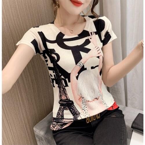 Harajuku Print Summer Tops Short Sleeve T Shirt Women Fashion T-Shirt Female Korean Cotton Tshirt Woman Clothes Tee Shirt Femme