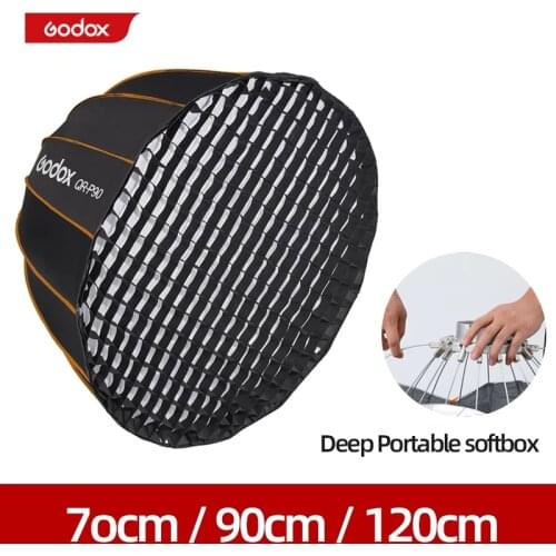 Godox QR-P70 70CM QR-P90 90CM QR-P120 12CM Quickly Release Parabolic Deep Softbox + Honeycomb Grid for Bowens Mount Studio Flash