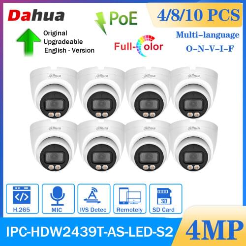 Dahua 4MP IP Camera IPC-HDW2439T-AS-LED-S2 Full-Color H.265+Mini Bulit-in Mic SD Card POE CCTV Security Video Dome Camera Kit