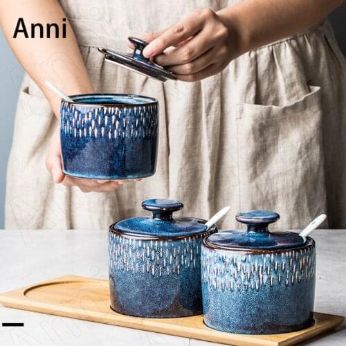 Kiln Change Glaze Ceramic Kitchen Canister Sets Creativity European Oil Salt Sauce Vinegar Seasoning Jar Household Kitchenware