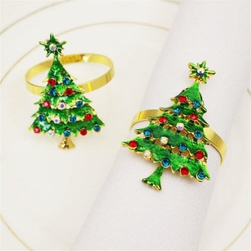 Metal color diamond-studded Christmas tree napkin ring table top decoration for cocktail parties, wedding banquets, holiday part