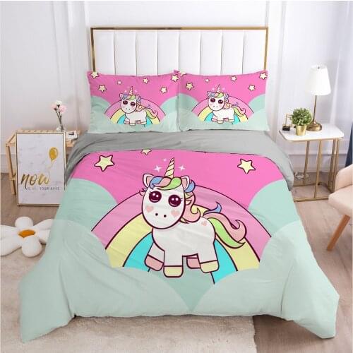Cartoon Duvet Cover Set 3D Unicorn Children Bedding Set For Kids Baby Blanket Cover Pillowcases Girls Double Full King Bed Set