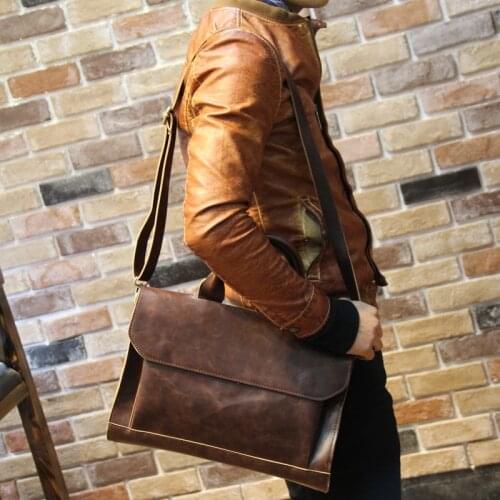 Korean Leather Handbag Business Retro One-Shoulder Messenger Bag Fashion Trend Briefcase Leisure 13-Inch Computer Bag