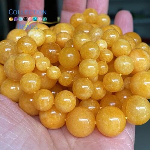 Natural Yellow Ambers Jades Stone Loose Round Beads for Jewelry Making 6-12mm Spacer Beads Diy Women Bracelets Accessories 15"