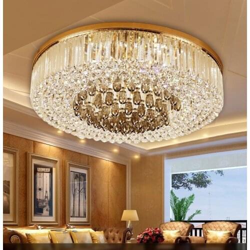 Circular Crystal Ceiling Light For Living Room Home Dining Light Lamp Hotel Creative Retro Iron Lamp E14 LED bulb