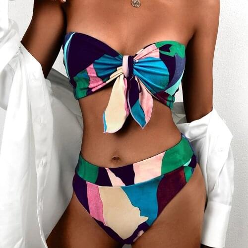 Swimming Suit for Women Patchwork Swimwear Sexy Swimsuit Two Piece High-Waist Bikini Summer BeachWear Bandeau Bathing Suit