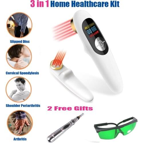 LASTEK Home Use Handheld Pain Relief 3R Laser Therapy Device 808nm Infrared Laser goggles + Electronic Meridians Acupuncture Pen