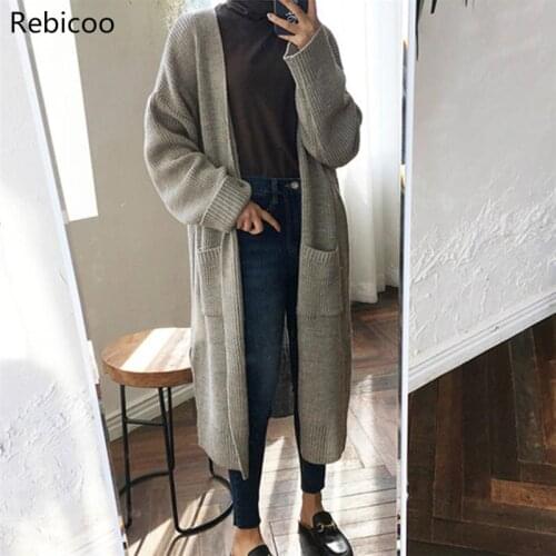 Fashion Long Cardigan Women Fashion Harajuku Loose Knit Sweater Women Casual Black Oversized Jacket Coat Autumn