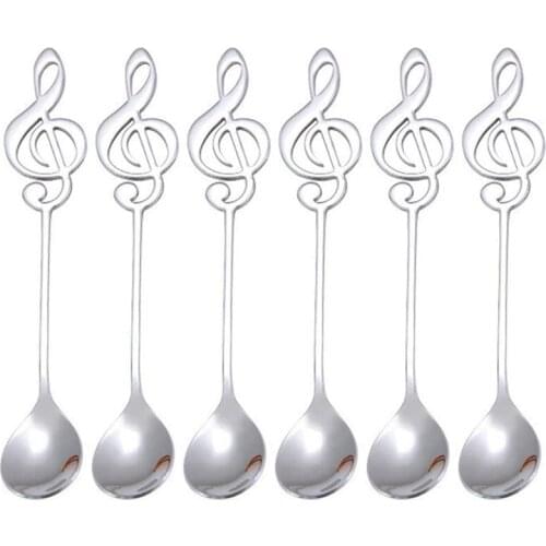 LUDA 6PCS Music Teaspoon Set Stainless Steel Small Espresso Spoon Mixing Mixed Decorative Beverage Spoon