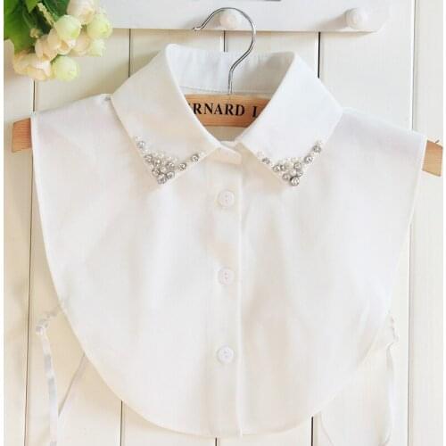 High Grade Crystal Diamonds Women Fake Collar Cotton Chiffon Shirt Detachable Collars Lapel Blouse Top Tie Faux Cols