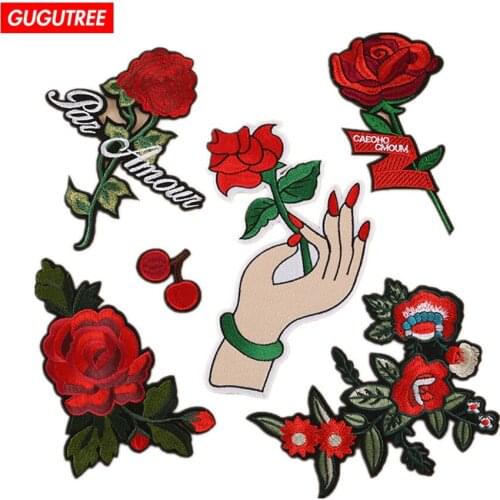 GUGUTREE embroidery flower patches cherry patches badge patches Applique Patch for Coat,T-Shirt,hat,bags,Sweater,backpack