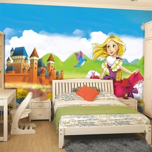 Customizable cartoon girl princess castle bedroom childrens room sofa wallpaper nursery wallpaper amusement park large mural