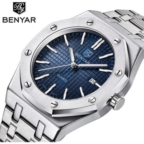 2020 BENYAR New Mens Watch Top Luxury Brand Mens Casual All-steel Quartz Watch Analog Waterproof Sports Military Watch