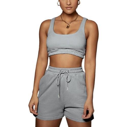Summer New Solid Color Leisure Sports Vest Shorts Set Womens Professional Quick Dry Yoga Two Piece Suit Breathable Cool Suit