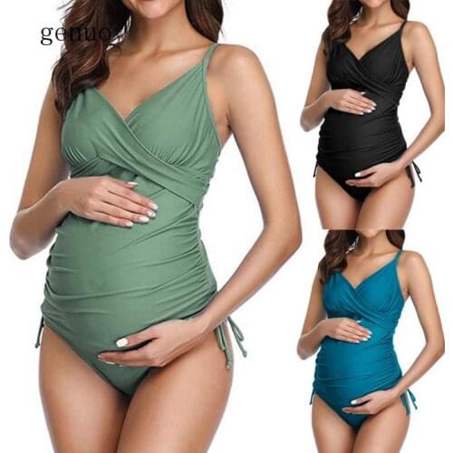 New Fashion Swimsuit Bikinis Pregnant Swimwear Women Solid Print Bikinis Swimsuit Beachwear Pregnant Suit Hamile Mayo