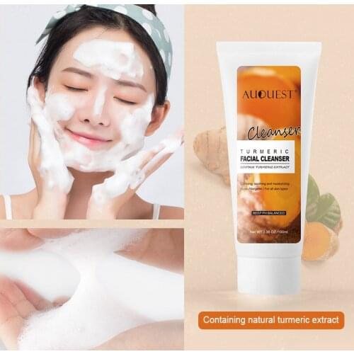 100ml AUQUEST Facial Cleanser Turmeric Face Wash Whitening Moisturizing Oil Control Shrink Pores Foam Cleanser Face Care 11.11