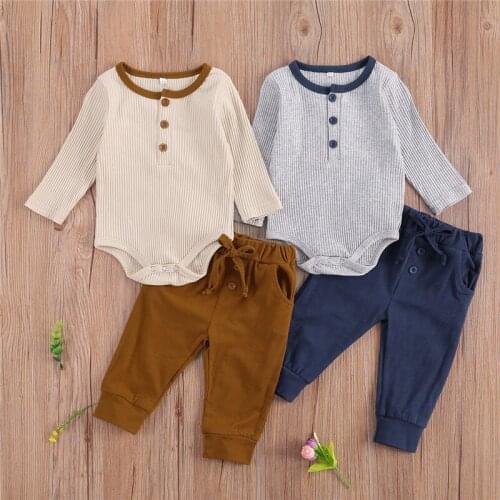 Baby Boys Clothes Autumn Toddler Kids Newborn Casual Long Sleeve Ribbed Knitted Romper Tops+Long Pants Casual Outfits Sets