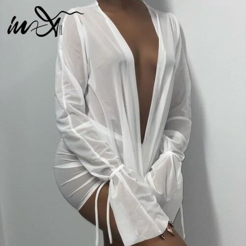 In-X Solid cover-ups women Backless swimwear female 2021 V-neck swimsuit womens swimming suit Long beach wear Sexy skirt 2021