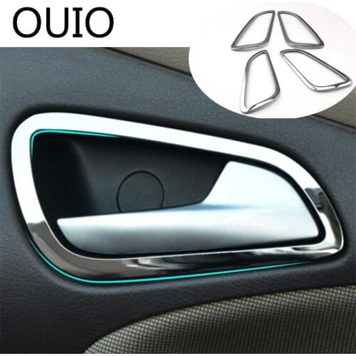 OUIO 4PCS Stainless Steel Interior Doors Hand-clasping Decoration Ring Sticker For Ford Focus 3 MK3 2012 2013 2014 Accessories