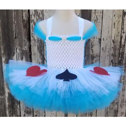 Girls Princess Alice Tutu Dress Knee Length Heart Baby Girls Birthday Party Dresses 1-12Y Kids Halloween Pageant Alice Costumes