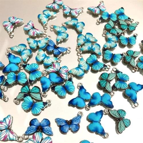Ocean Blue Butterfly Charms- Lot of 20-butterfly Charms Pendants in Blue Enamel Polished Animal Jewellry Makings DIY Accessories