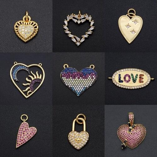 Fabulous Diy Heart CZ Charms Wholesale Lock Key Necklace Pendant Zircon Love Pin Connector For Jewelry Star Bracelet Making