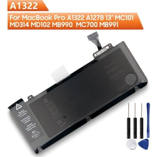 Replacement Battery A1322 For MacBook Pro A1322 A1278 13" MC101 MD314 MD102 MB990 MC700 MB991 Rechargeable Battery 63.5Wh