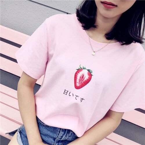 Harajuku Kawaii Short Sleeve Strawberry Printed T Shirt Tops for Women Summer Korean Fashion Graphic Tees Women Tshirt Tumblr