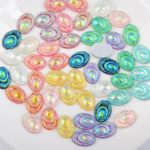 BOLIAO Oval Shape AB Crystal Rhinestone Flat Back Resin 20Pcs 13*17 mm (0.51*0.67 in) Mix Rhinestone Home Holiday Decoration