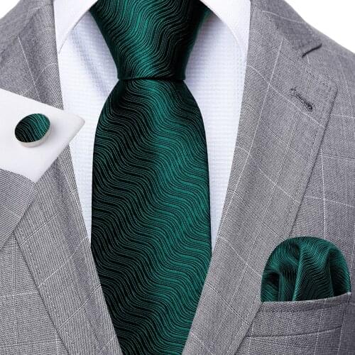 Fashion Green Geometric Men Tie Set 8.5cm Silk Jacquard Neckties Wedding Business Handkerchief Cufflink Tie Barry.Wang FA-5317