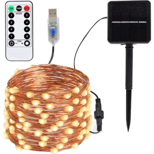 Solar/USB Power Led String Light 12m 22m Waterproof Copper Wire Lights Fairy Lights with Remote Timer 8 Modes Christmas Decor