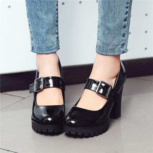 Fashion Office Lady Women Mary Jane Platform Shoes Thick Heels Round Toe Buckle Strap Pumps Party Wedding Prom Footwear Hotpink