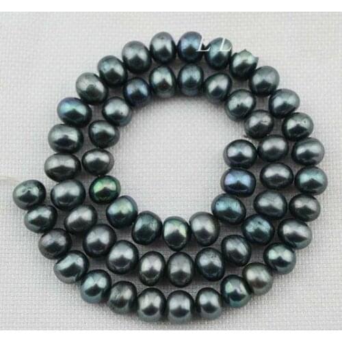 Unique Pearls jewellery Store Button Potato 7.5-8.5mm Black Freshwater Pearl Loose Beads One Full Strand YLC1-34